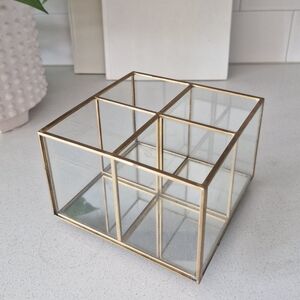 Beass, glass, organizer, 4-Compartment Rotating Makeup Brush Holder,